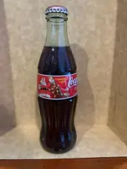 Coca-Cola Glass Bottle 8oz Coke Collectible RARE Full 1998 Christmas Santa Xmas