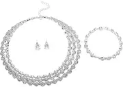 [LIFKOME] Bride's Wedding Jewelry Set Crystal Choker Dangle Earrings Full Set Necklace Bracelet