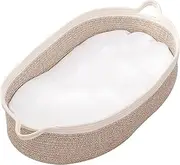 Handmade Woven 100% Cotton Rope Baby Changing Basket, Changing Table Topper with Mattress Pad, 70x45x15CM Woven Rope Tray for Storage, Comfortable Beige/White Moses Basket
