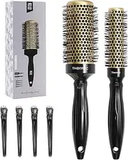 AM 8:00 Round Brush for Blow Drying,Ceramic Barrel & Antistatic Bristles, Salon Blowout Hair Styling for Wet or Dry (Includes 4 Clips)