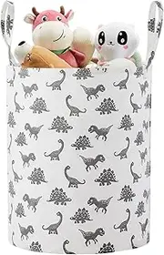 Large Storage Basket for Girls and Boys, Collapsible Laundry Hamper with Long Handles, Toy Bins for Nursery, Kids Room Décor (Grey Dinosaur)