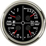 HDVCRNBAVW Waterproof 85mm 4 in 1 Gauge Oil Pressure Water Temp Fuel Level Voltmeter for Auto Marine Motor Speedometer(0-5Bar 240-33ohm BS)