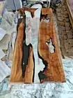 Custom Clear Epoxy Resin Dining Table with Acacia Wood Handmade Walnut Furniture