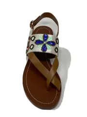 Tory Burch white multicolor Estella flats sandal satin 7.5