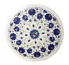 12"x12" White Round Marble Coffee Table Top Lapis Lazuli Stone Bar & Hotel Decor
