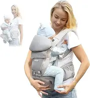 FRUITEAM 6 in 1 Baby Carrier Newborn to Toddler- Safety-Certified Hip Seat Carrier with Head & Lumbar Support, Adjustable & Removable Baby Holder for All Seasons, Great for Travel and Outdoor