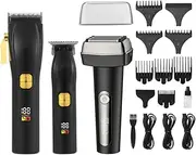Black,Professional Hair Clippers & Beard Trimmer & T-Blade Trimmer Kit for Men, Cordless Barber Clipper Set with LED Display & 4 Limiting Combs, for Mens Gifts