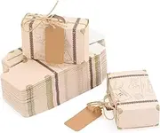 50 Pcs Mini Suitcase Favor Box Party Favor Candy Box, 8X5X3cm Vintage Kraft Paper with Tags and Burlap Twine for Wedding/Travel Themed Party/Bridal Shower Decorationon