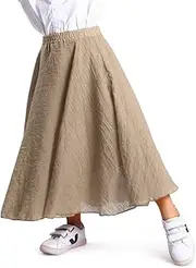 Phorecys Women's Girls Casual Long Maxi Skirt Cotton Elastic Waist Boho Goth Fairy Renaissance Weekend Skirts Dress