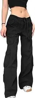 [Generic] Women Cargo Pants Western Style Drawstring Girl Baggy Pant Vintage Trousers