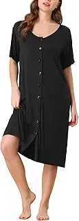 [cheibear] Womens Modal Nightshirt Soft Button Down Nightgown Short Sleeve Pajama Sleepshirt