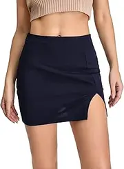 [WDIRARA] Women's Summer Solid Split Hem Zip Back Mini Workwear Skirt, Navy Split Hem, Small