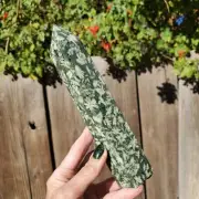 Chinese Writing Stone, Bamboo Jasper Green Porphyrite Crystal Tower 596 Grams |