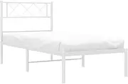 vidaXL Robust Metal Bed Frame with Headboard - Powder-Coated Steel Construction, Extra Storage Space, Suitable for 107x203 cm Mattress - Classic Design for Bedroom - White