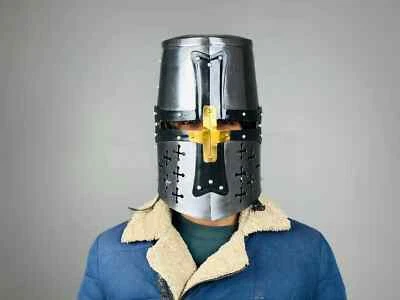 Medieval Knight Helmet Templar – Holy Black Cross Crusader LARP & Cosplay Armor