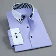 Mens Dress Shirts Long Sleeves Formal Slim Business Double Collar Casual Shirts