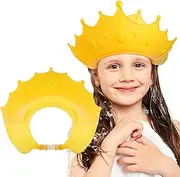 Baby Shower Cap Shield,Adjustable Silicone Bathing Hat,Cute Crown Shape Shampoo Hat,Soft Shower Protection Hat,Funny Hair Washing Shield,Bath Cap Visor Cap for Toddlers Kids Baby Children (Yellow)