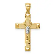14k Yellow & Rhodium Gold w/Rhodium Cross w/Rosary Pendant