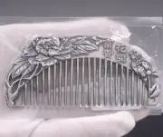 999 Fine Silver Pure Silver Hair Comb Peony Flower Healthy Hair Care 3.8inch/58g