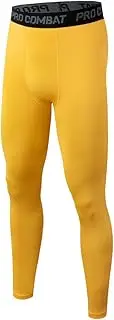 [HYCOPROT] Men's Compression Trousers, Quick-Drying Running Trousers, Sports Leggings, Breathable Functional Underwear, Tight Trousers for Basketball, Fitness, Jogging (XXL, Yellow), Yellow, XX-Large