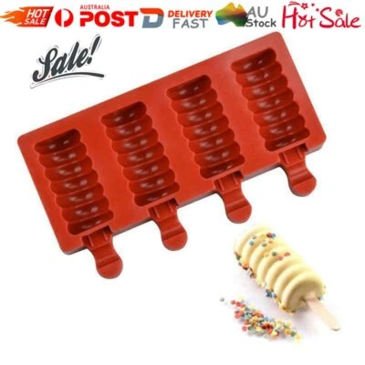 Silicone Ice Cream Mold 4 Cell Frozen Juice Popsicle Ice Lolly Mould Maker GT