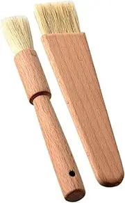 Luxshiny Baking Supplies 2 Pack Pastry Brush Beech Handle Oil Cooking Brush for Baking Grilling Natural Bristles Round Flat