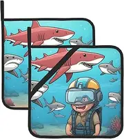 Shark Cum Potholders BBQ Pot Holders for Heat Resistant Potholder, Hot Pads,Cooking Baking(2-Pack)