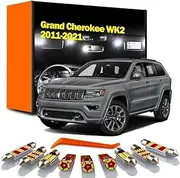 15Pcs Canbus Interior LED Map Dome Trunk Light Kit Fit For Jeep Grand Cherokee WK2 2011-2017 2018 2019 2020 2021 Reading Bulbs(White)