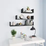 Wall Display Shelf 3 pcs High Gloss Grey Engineered Wood vidaXL