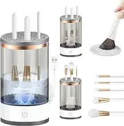 Efficient Electric Makeup Brush Cleaner Machine, Automatic Makeup Brush Cleaner for 3-4 Brushes at a Time, 7000 RPM Ensures Thorough Cleaning, Includes Silicone Pad (Black)