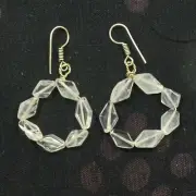 White Crystal Fancy Bead Stone Teardrop Shape Drop Dangle Post Earrings