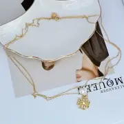 Tory Burch Double Chain Necklace Lady Classic Pearl Double T Logo