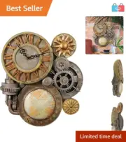 Unique 15” Analog Clock in Steampunk Design - Silent Quartz Movement, Wall Mount
