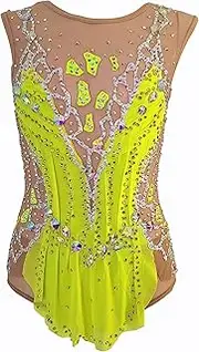 [JoyCan] Rhythmic Gymnastics Suit Yellow Skin-tight Garment with Diamonds