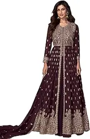 [ETHNIC EMPORIUM] Indian Women Real Georgette Thread & Sequence Embroidery Work Heavy Embroidery Pant Suit 4270, 3, X-Large Petite