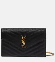[Saint Laurent] Saint Laurent Cassandre matelassé envelope leather wallet on chain One Size black