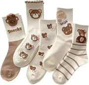 [HACODAN] 7 Pairs Warm Winter Socks for Women Kawaii Cute Bear Y2K Plush Socks Sherpa Thicken Fleece Fuzzy Japanese