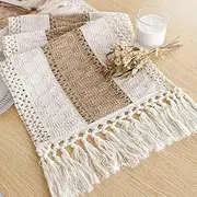 Heatunk 72-Inch Boho Macrame Table Runner - Cream & Brown Farmhouse Rustic Decor with Tassels - Ideal for Boho Dining, Bedroom, Bridal Showers (12x72 Inches)