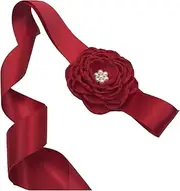 [JustMyDress] Satin Belt Flower Girl Sash with Burned Layered Flower Wedding Bridesmaid Sash JB23