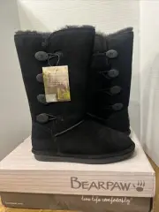 Bearpaw 2250W/Lori Black Knee High Sheepskin/Wool Lining Boots Women's Size 10