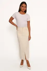 [PUP106] Kellen Corduroy Midi Skirt - Cream S cream