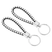 2Pcs Braided Leather Keychain Key Ring Woven Ornament Lanyard Strap, Black White