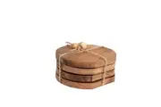 Willow & Silk Handmade 10cm Wooden 4pc Tea/Coffee Coaster/Trivet Set w/Tie