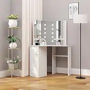 Corner Dressing Table Make-up Table with Light White,Bedroom Dressing Tables 36.7KG-288450