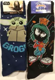 Star Wars Baby Yoda + Space Jam 4 Pairs Total Crew Socks Mens Shoe Size 6-12