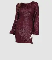 Aqua Women's Red Sequin Bell Sleeve Boat Neck Dress Size 2