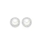Silver 4.5mm Cult F/w Pearl & Cz Halo Studs in White