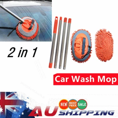 2 in 1 Car Wash Brush Kits Mop Mitt with Long Handle Car Vehicle Cleaning Tool