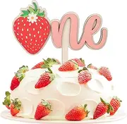 First Birthday Strawberry Cake Topper, Wooden Cake Topper One Pink Strawberry One Cake Topper First Birthday Strawberry Cake Topper Decoration for Baby Shower First Birthday Party