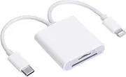 Dual-Slot USB C SD Card Reader–Type-C & Lightning Adapter for iPhone, iPad, Galaxy, Laptop–Portable TF/SD Memory Card Reader